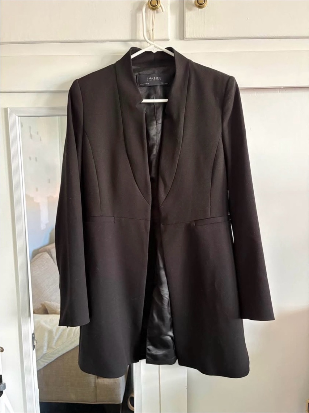 Zara Black Long Open-Front Blazer